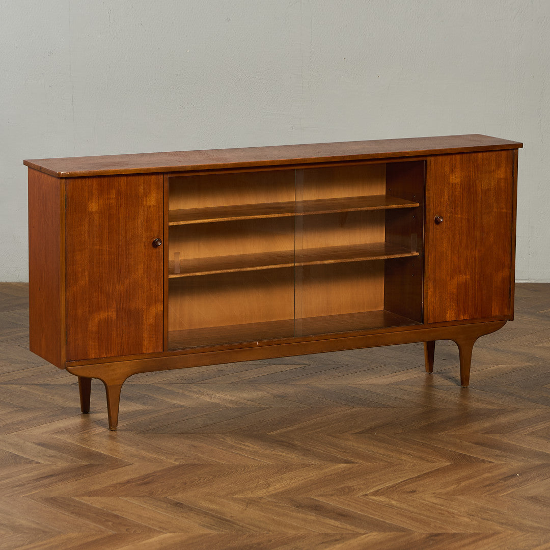 英国 ヴィンテージ ナロー ガラス ブックケース