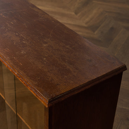 英国 ヴィンテージ ナロー ガラス ブックケース 食器棚