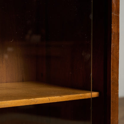 英国 ヴィンテージ ナロー ガラス ブックケース 食器棚