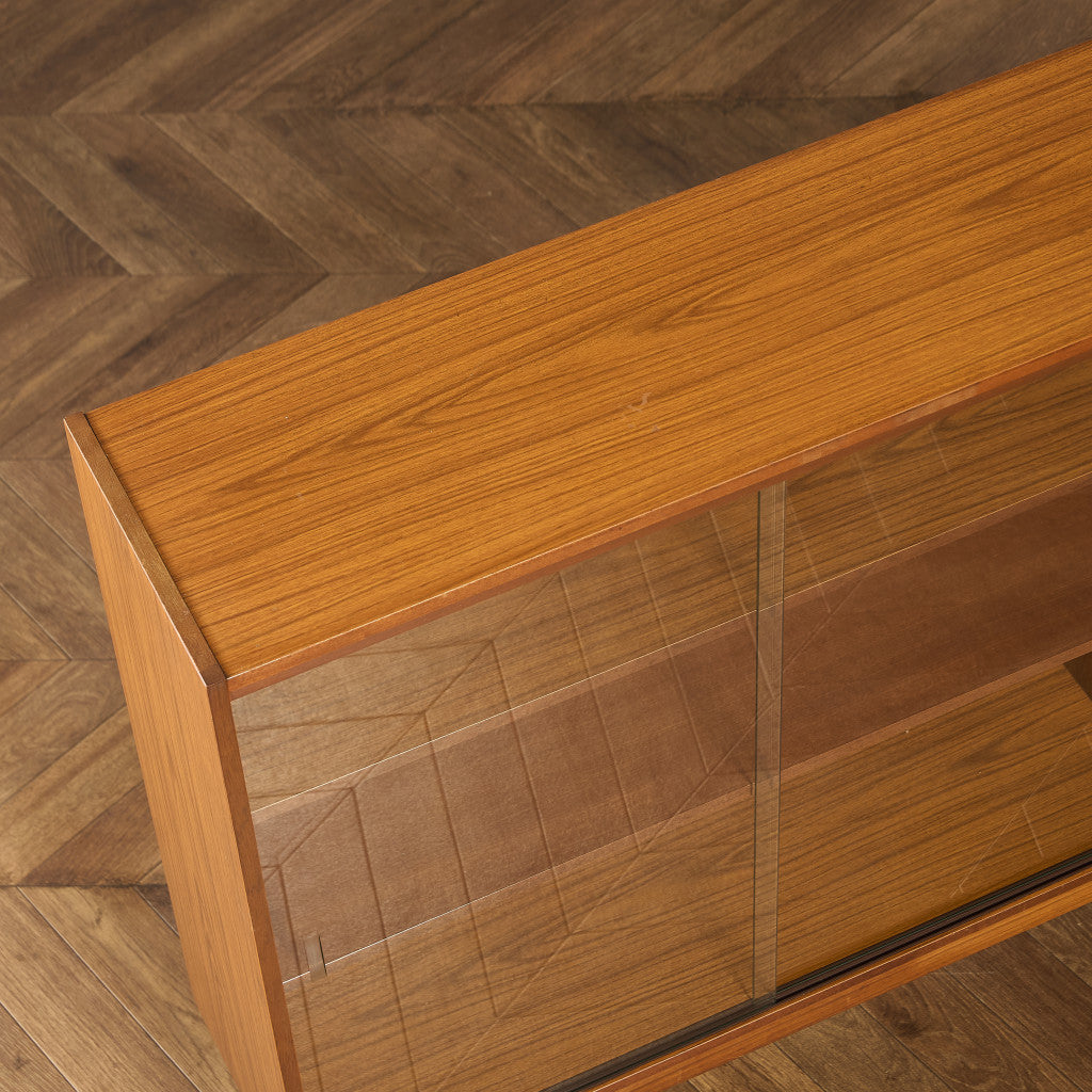 英国 ヴィンテージ ナロー ガラス ブックケース 食器棚 #94138