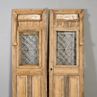 英国 アンティーク 両開き 鉄格子 ウッド ドア 2点セット