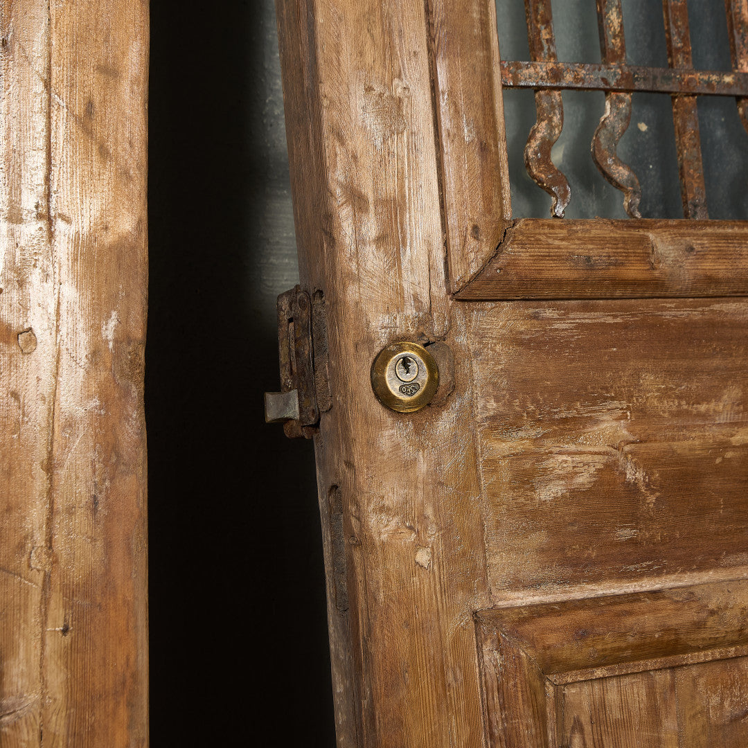 英国 アンティーク 両開き 鉄格子 ウッド ドア 2点セット