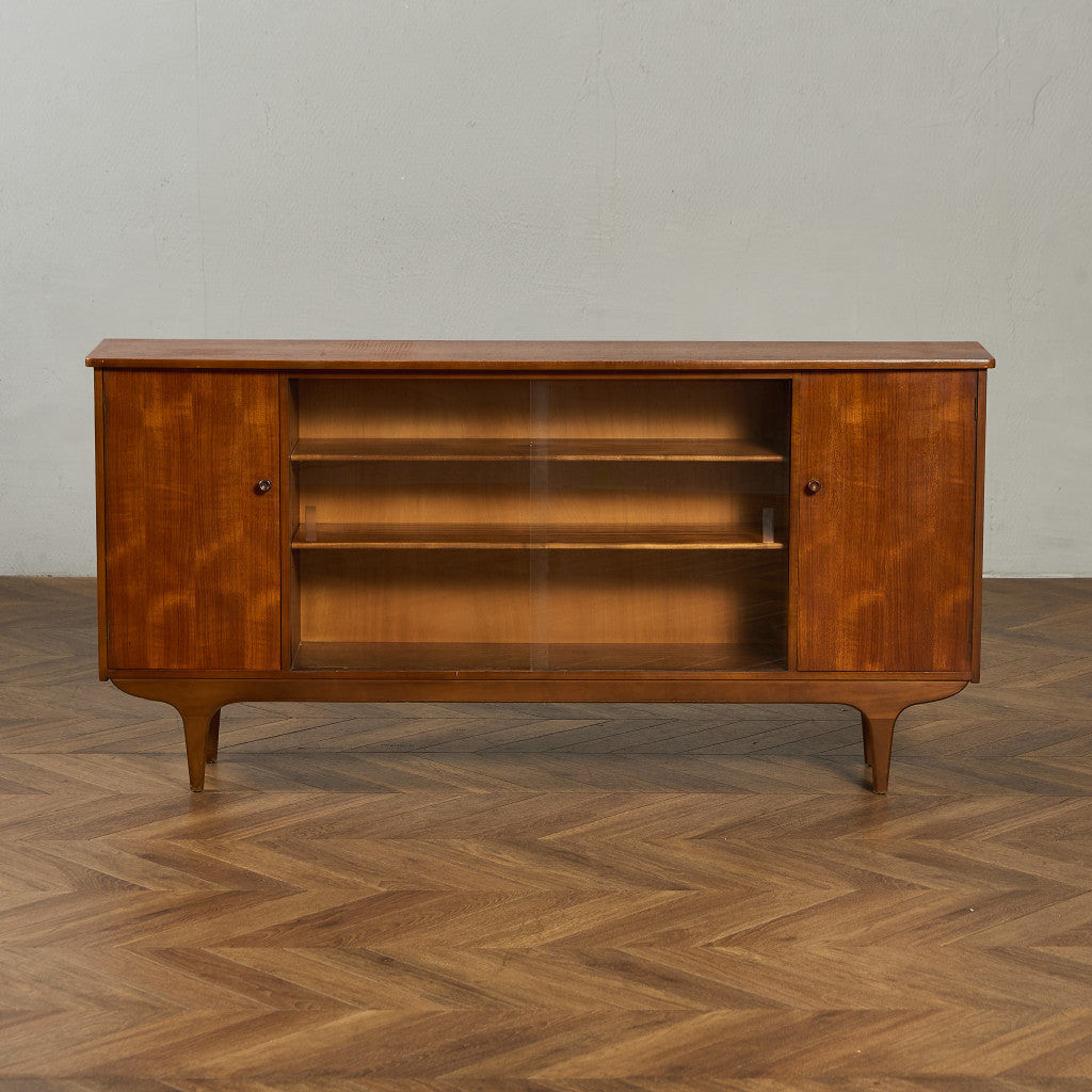 英国 ヴィンテージ ナロー ガラス ブックケース