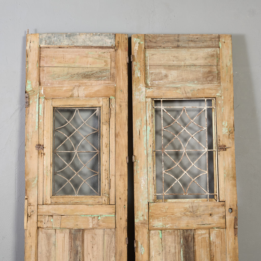 英国 アンティーク 両開き 鉄格子 ウッド ドア 2点セット