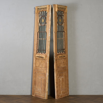 英国 アンティーク 両開き 鉄格子 ウッド ドア 2点セット