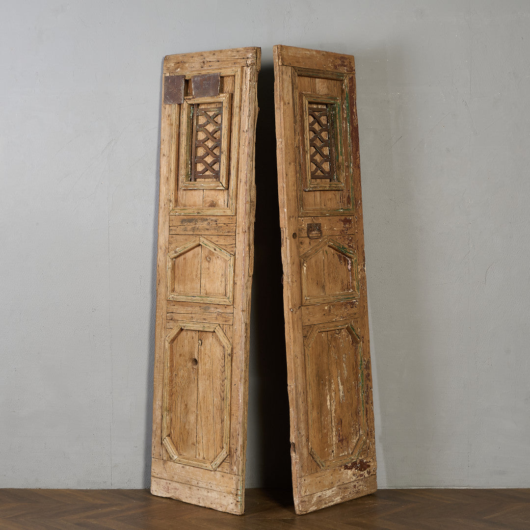 英国 アンティーク 両開き 鉄格子 ウッド ドア 2点セット