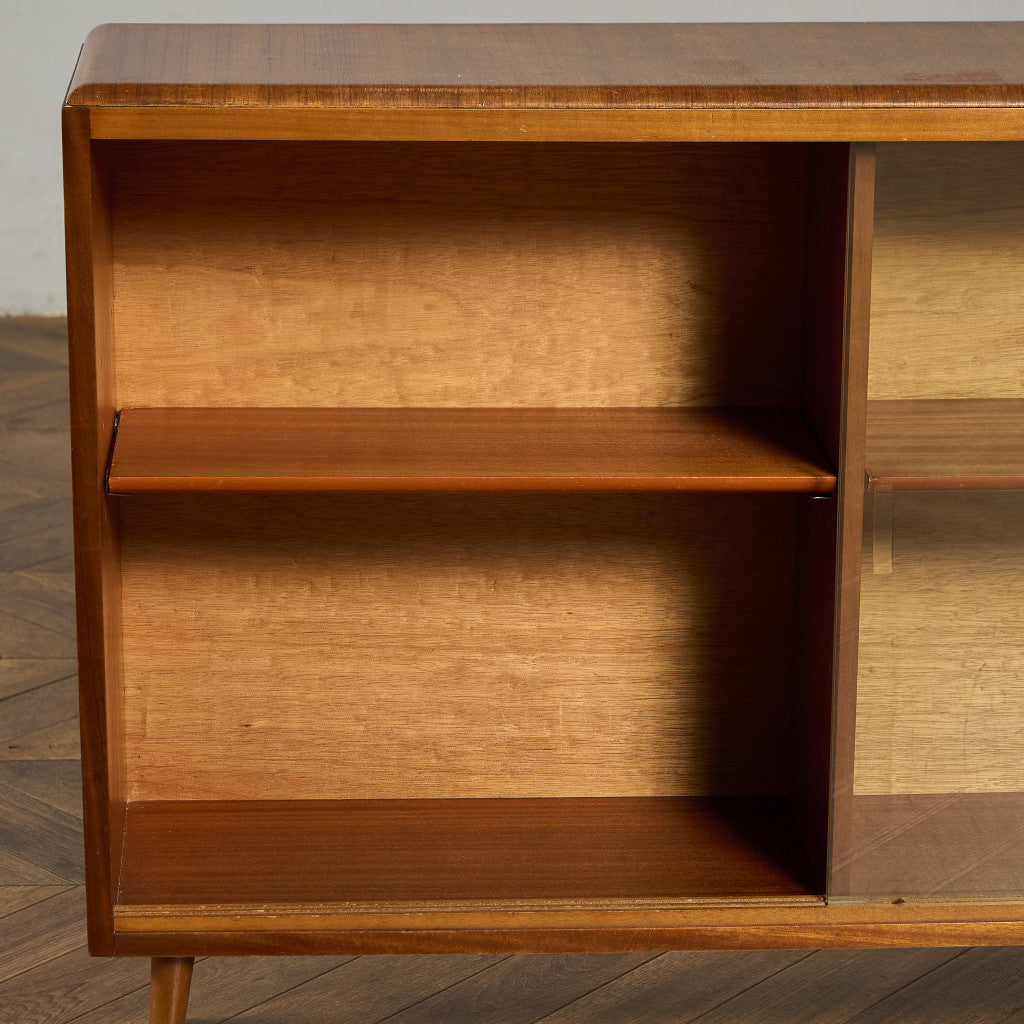 英国 ヴィンテージ ナロー ガラス ブックケース 食器棚