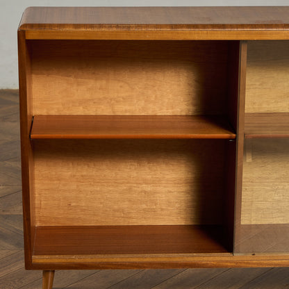 英国 ヴィンテージ ナロー ガラス ブックケース 食器棚