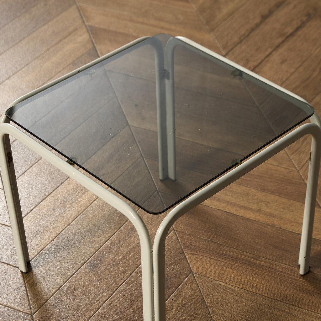 イギリス ヴィンテージ スモークガラストップ ネストテーブル #97789