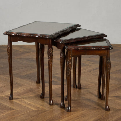 英国 クラシック ガラストップ ネストテーブル