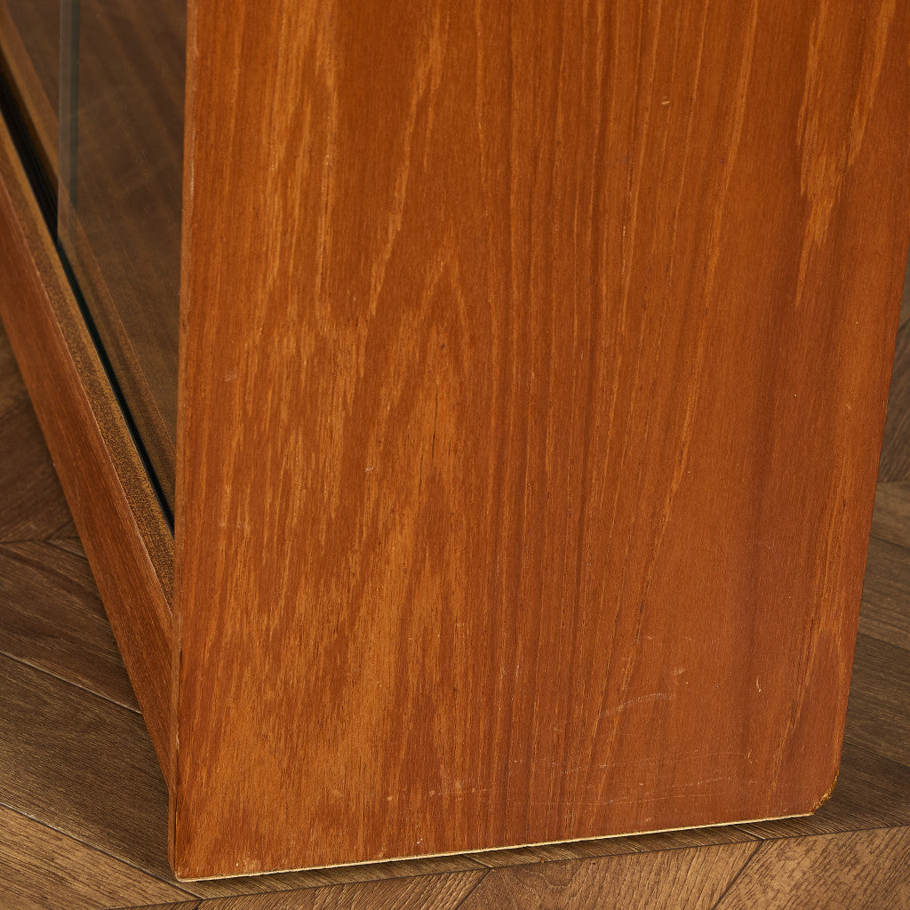 英国 ヴィンテージ ナロー ガラス ブックケース 食器棚