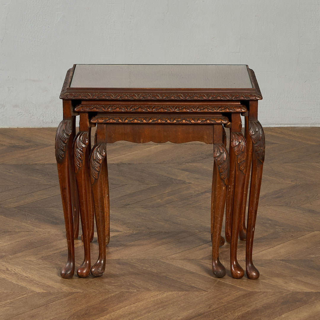 英国 クラシック ガラストップ ネストテーブル