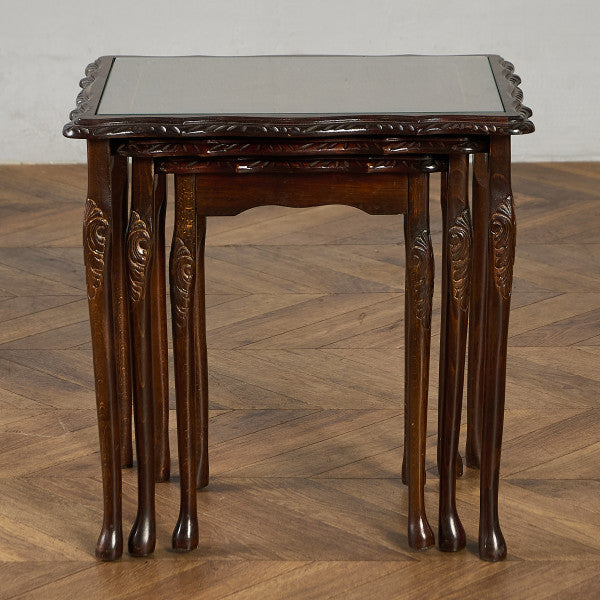 英国 クラシック ガラストップ ネストテーブル