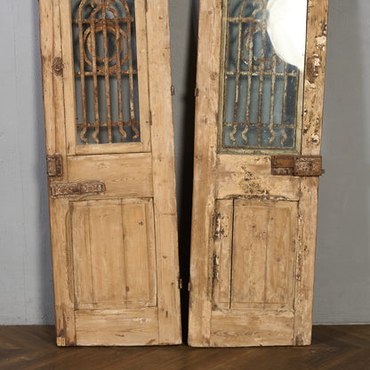 英国 アンティーク 両開き 鉄格子 ウッド ドア 2点セット