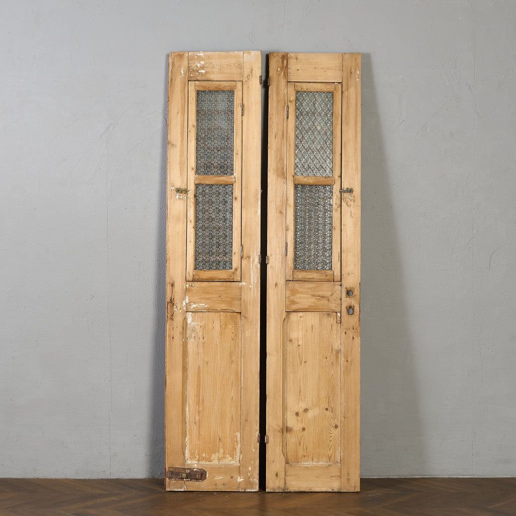 英国 アンティーク 両開き 鉄格子 ウッド ドア 2点セット