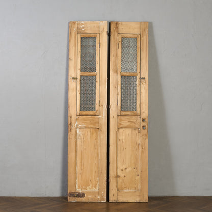 英国 アンティーク 両開き 鉄格子 ウッド ドア 2点セット