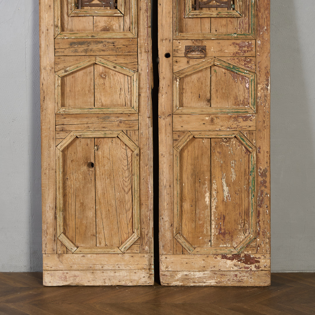 英国 アンティーク 両開き 鉄格子 ウッド ドア 2点セット