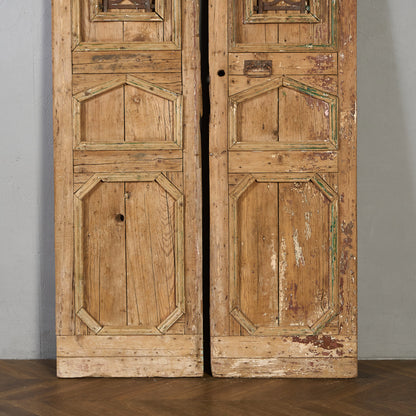 英国 アンティーク 両開き 鉄格子 ウッド ドア 2点セット