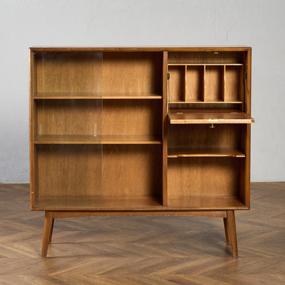 ヴィンテージ ナロー ガラスキャビネット ブックケース