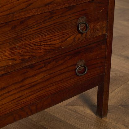 英国 クラシック オーク材 3段チェスト