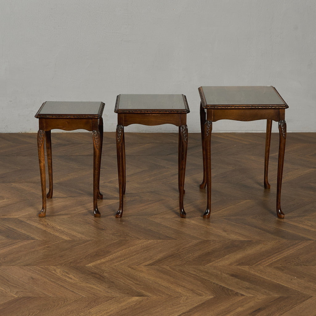 英国 クラシック ガラストップ ネストテーブル