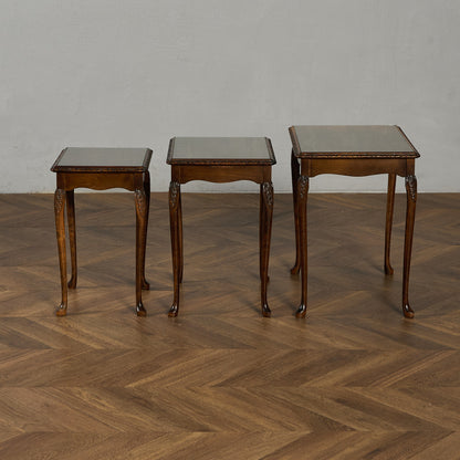 英国 クラシック ガラストップ ネストテーブル