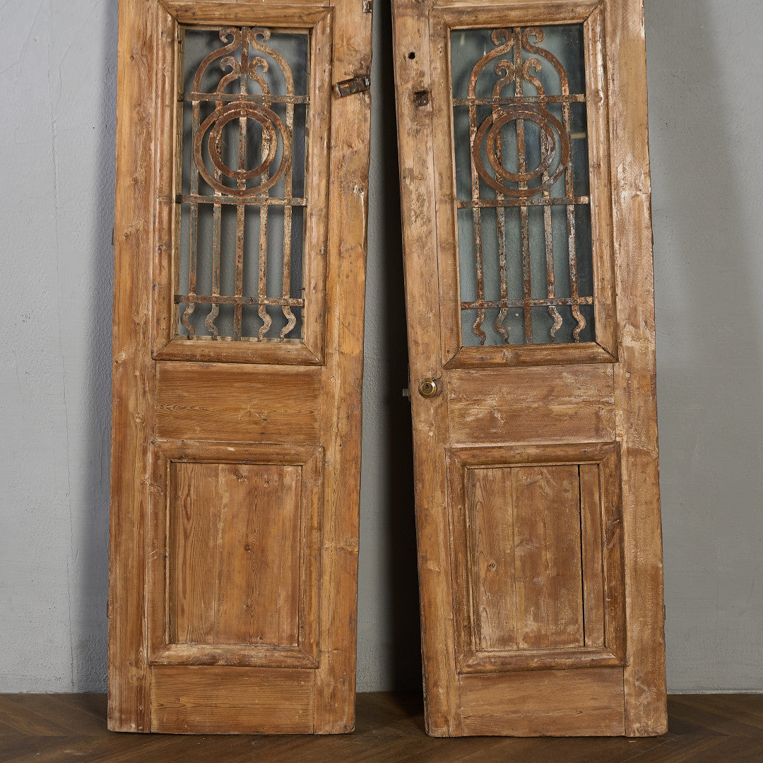 英国 アンティーク 両開き 鉄格子 ウッド ドア 2点セット