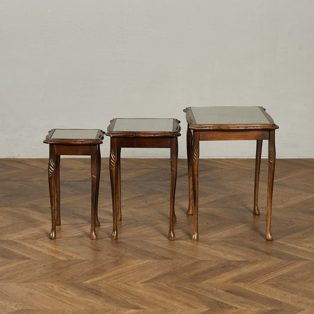 英国 クラシック ガラストップ ネストテーブル