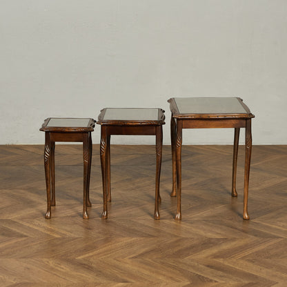 英国 クラシック ガラストップ ネストテーブル