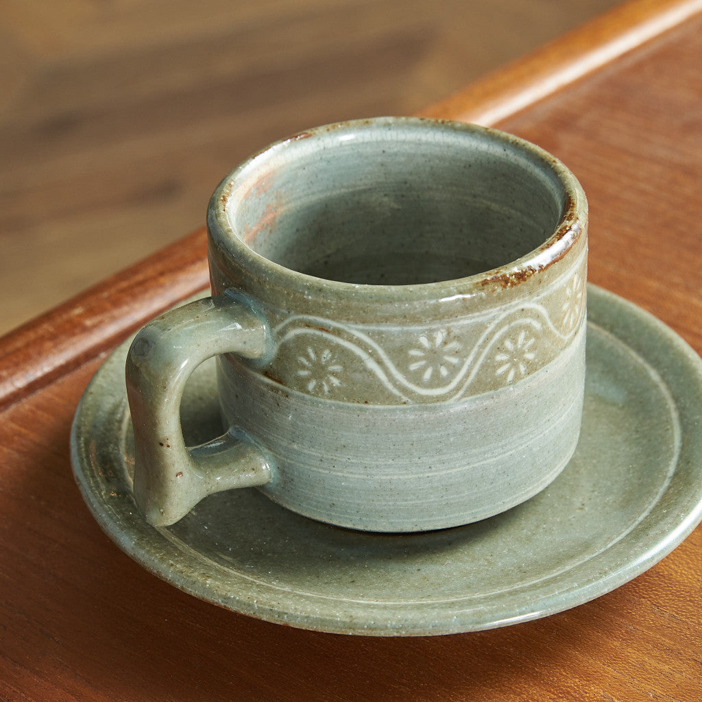 FLOWER STAMP CUP&SAUCER / WHITE