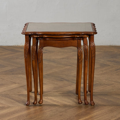 英国 クラシック ガラストップ ネストテーブル