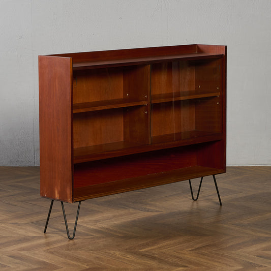 英国 ヴィンテージ ガラス キャビネット カスタム アイアン ヘアピンレッグ