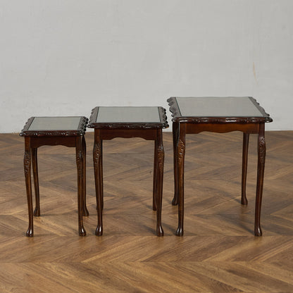 英国 クラシック ガラストップ ネストテーブル