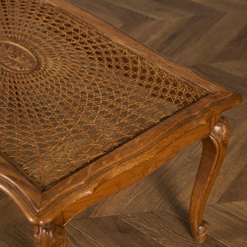 英国 クラシック ガラストップ ラタン コーヒーテーブル