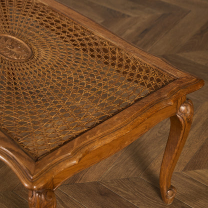 英国 クラシック ガラストップ ラタン コーヒーテーブル