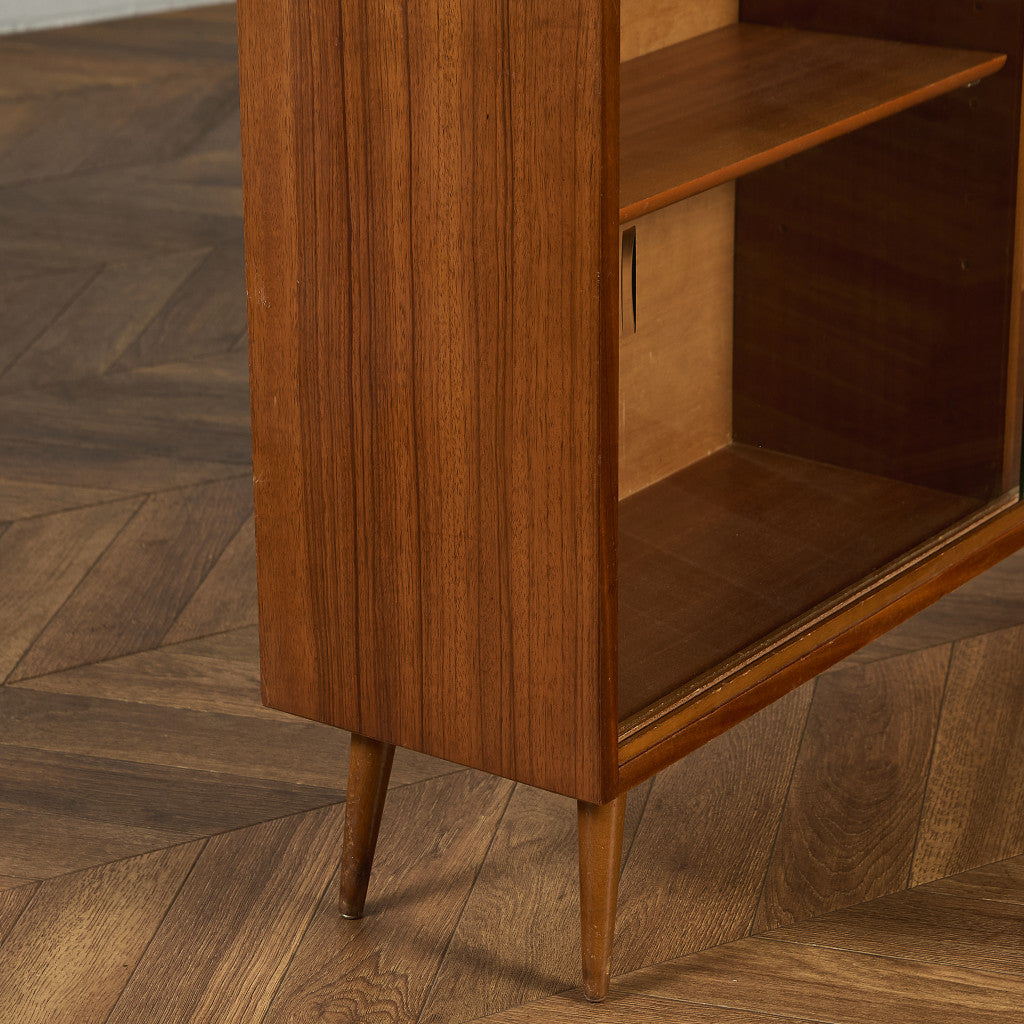 英国 ヴィンテージ ナロー ガラス ブックケース 食器棚