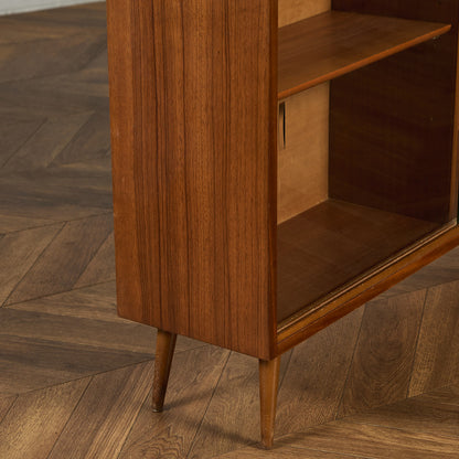 英国 ヴィンテージ ナロー ガラス ブックケース 食器棚