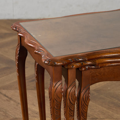 英国 クラシック ガラストップ ネストテーブル