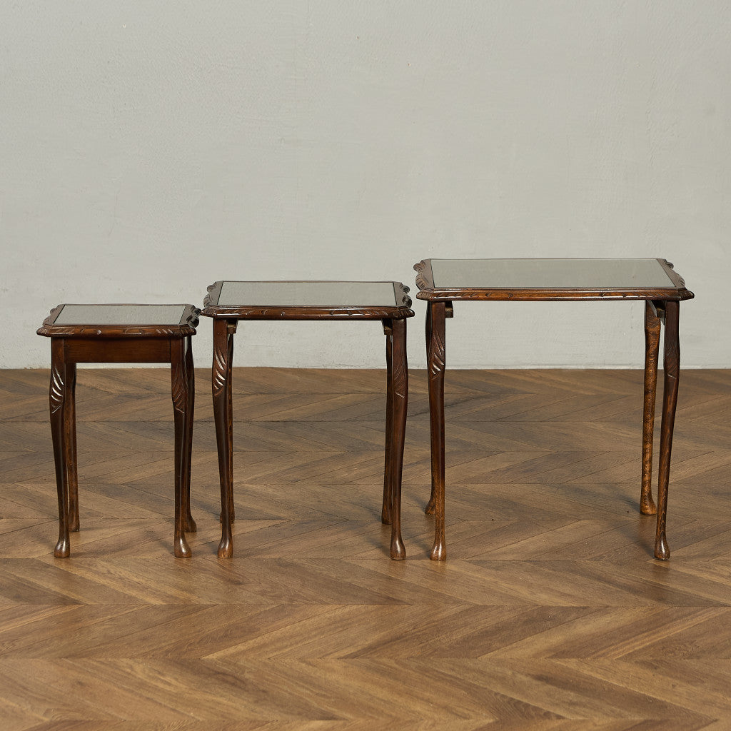 英国 クラシック ガラストップ ネストテーブル