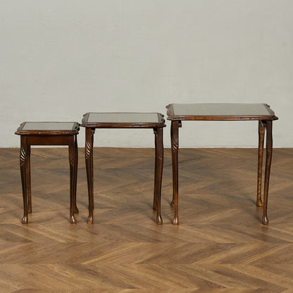 英国 クラシック ガラストップ ネストテーブル