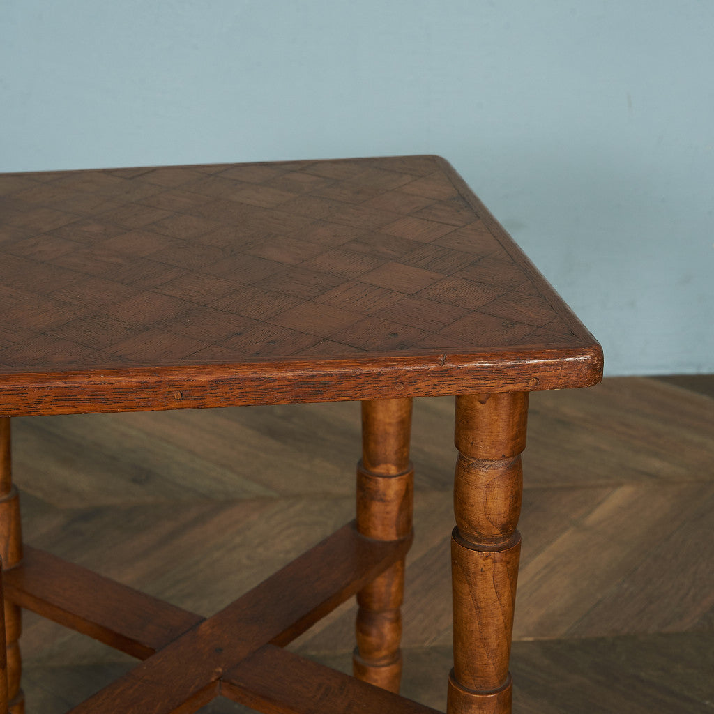 British classic parquet top side table #81898