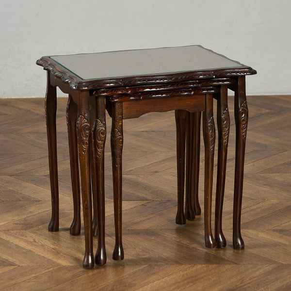 英国 クラシック ガラストップ ネストテーブル