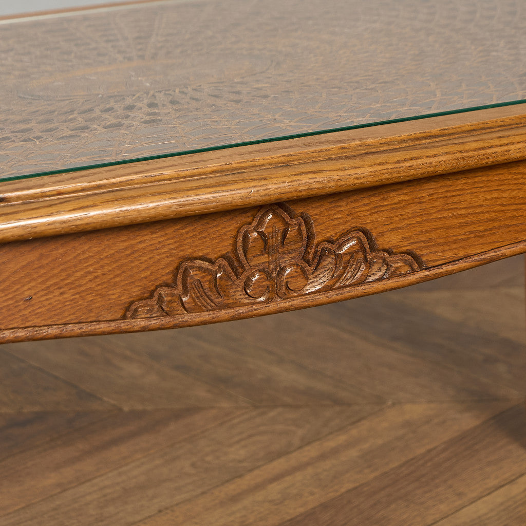 英国 クラシック ガラストップ ラタン コーヒーテーブル