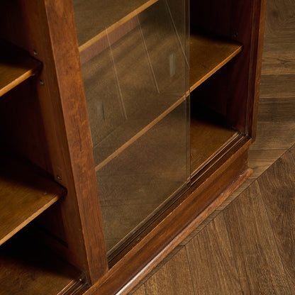 英国 ヴィンテージ ナロー ガラス ブックケース 食器棚