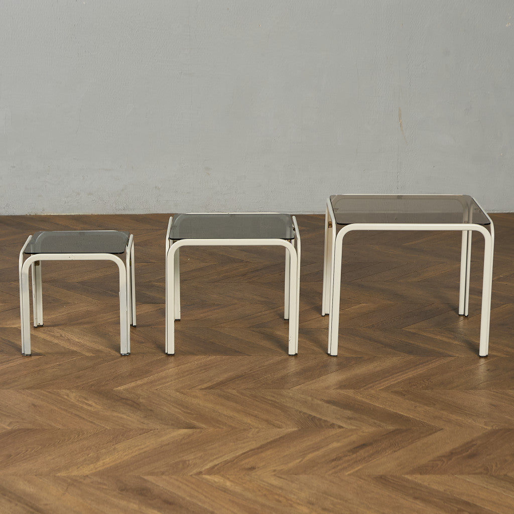 イギリス ヴィンテージ スモークガラストップ ネストテーブル #97789