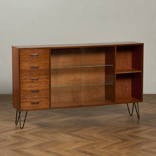 ヴィンテージ ガラスブックケース カスタム アイアン ヘアピンレッグ