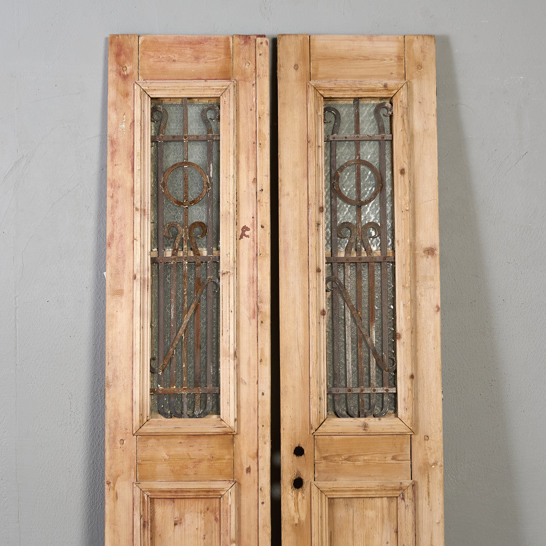 英国 アンティーク 両開き 鉄格子 ウッド ドア 2点セット