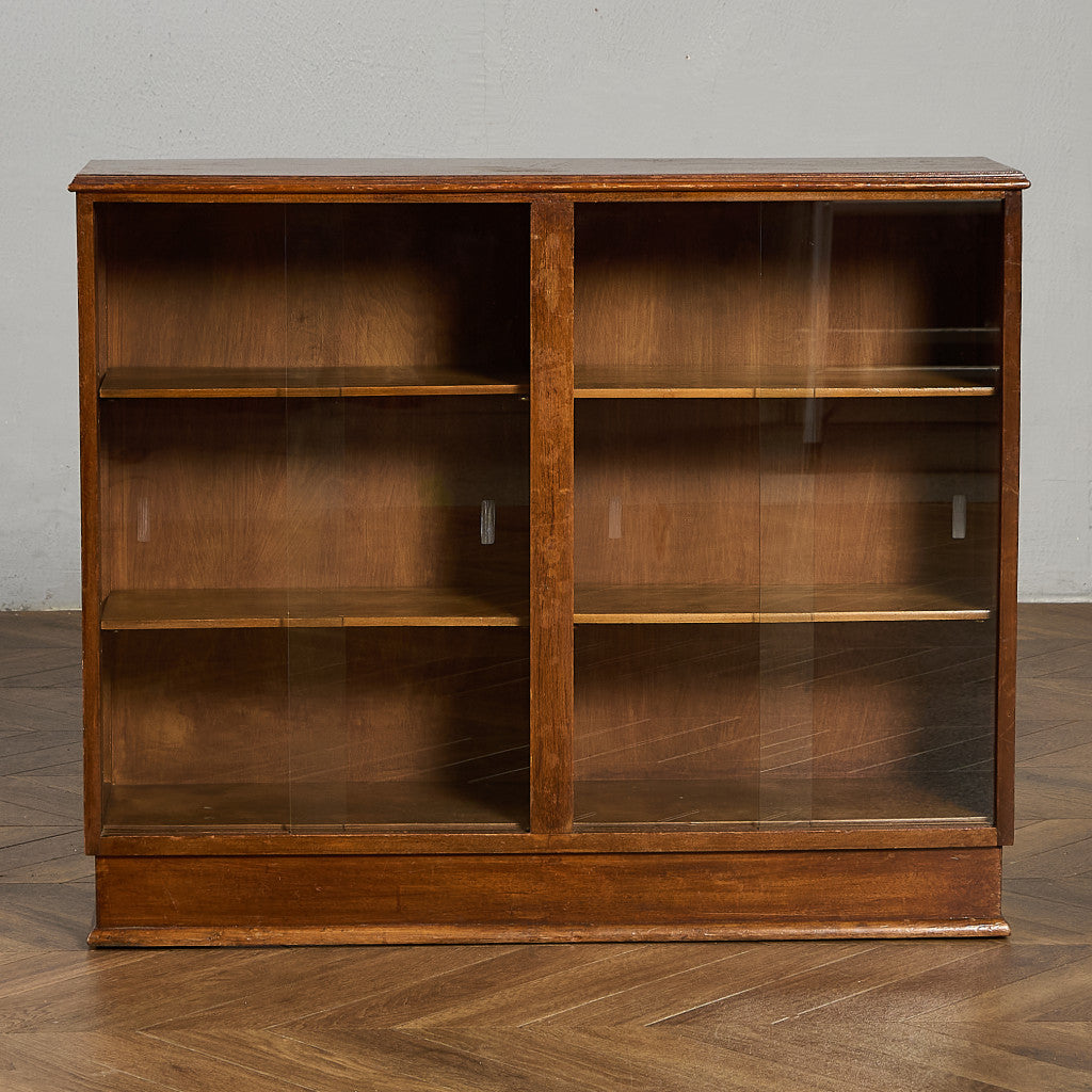 英国 ヴィンテージ ナロー ガラス ブックケース 食器棚