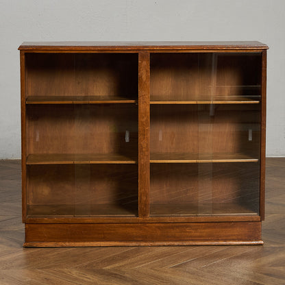 英国 ヴィンテージ ナロー ガラス ブックケース 食器棚