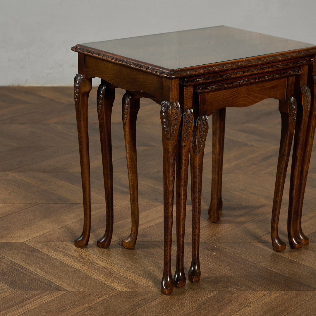 英国 クラシック ガラストップ ネストテーブル